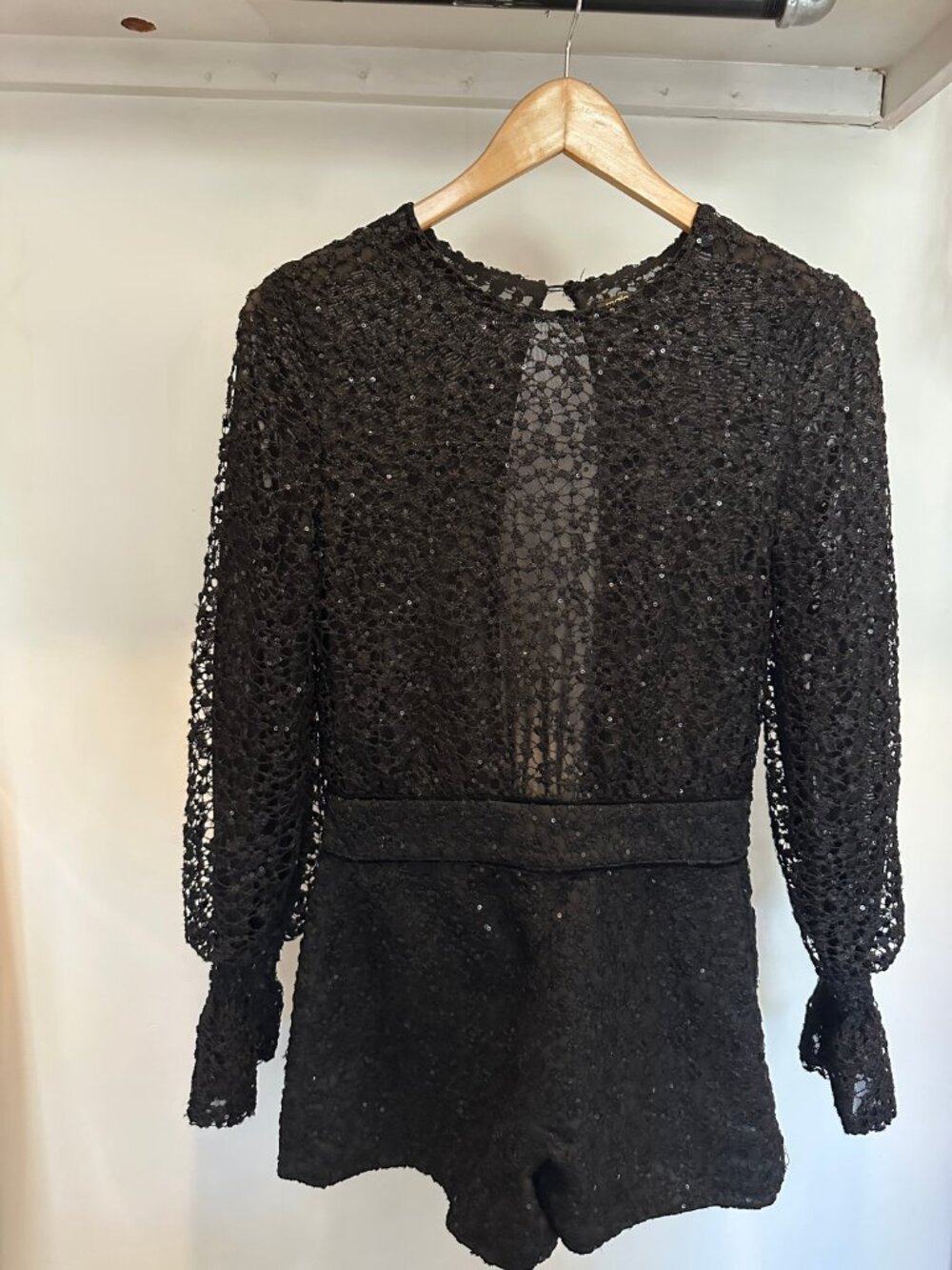 Maje Igloo Sequin Lace Long Sleeve Romper In Black Size 34 (XS)